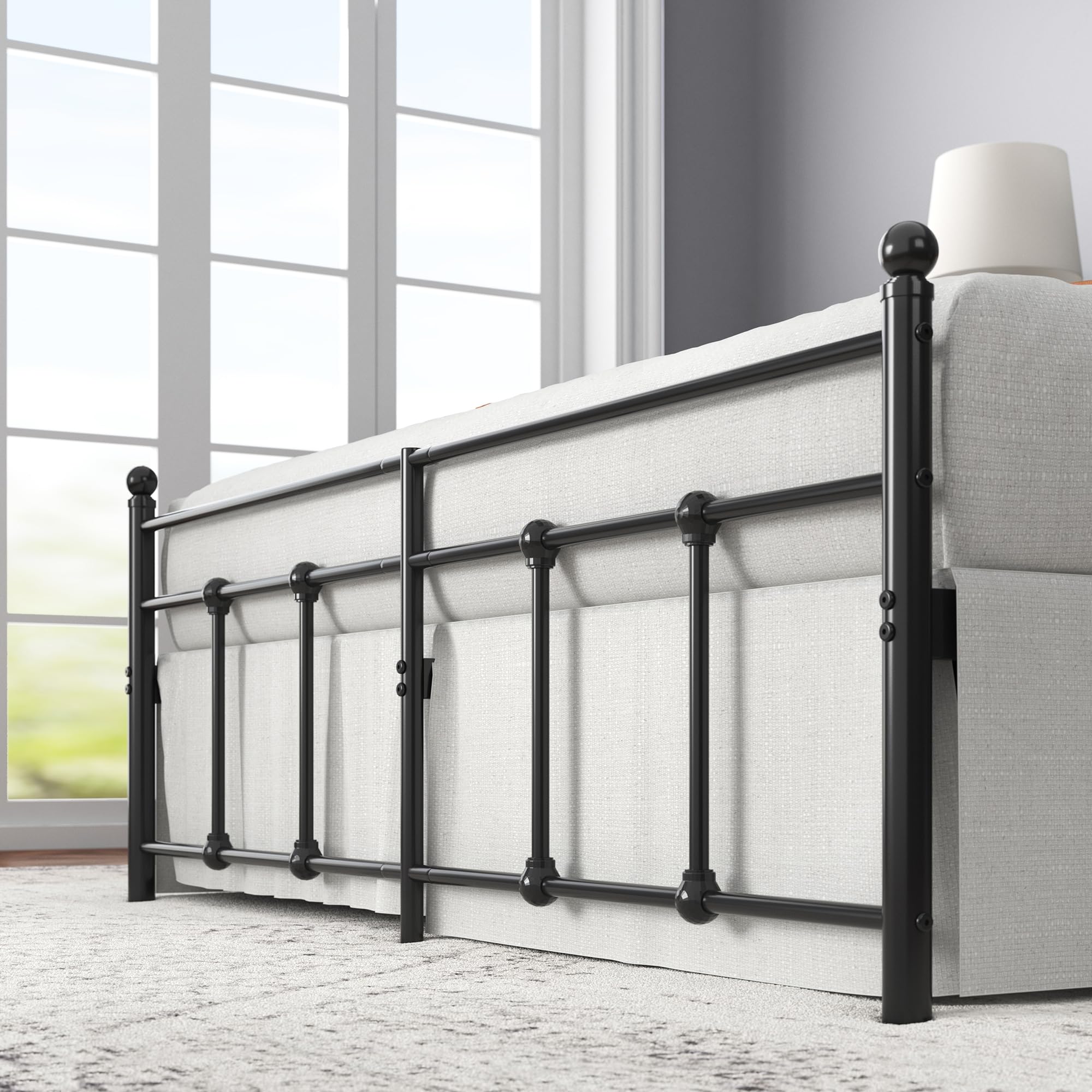 Zinus Nicholas Super King Bed Frame - Bed 180x200 cm - 30 cm Height - Metal Platform Bed Frame with Headboard and Footboard - Black