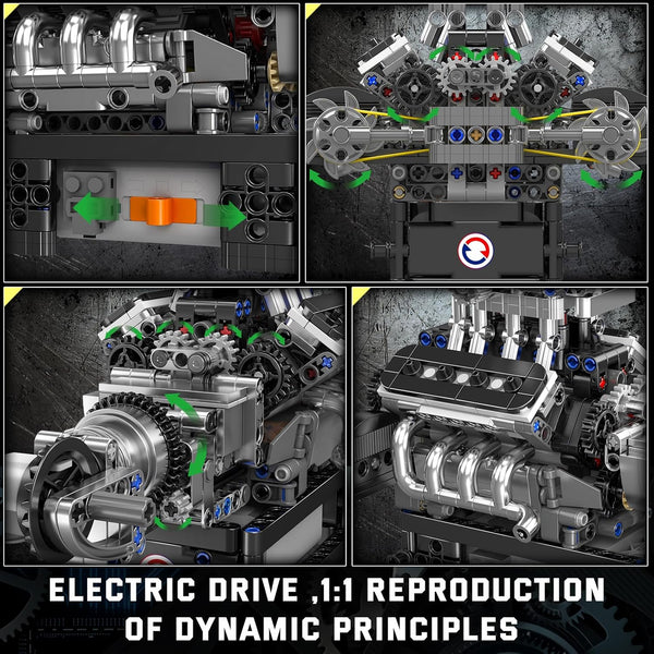Mould King V8 Engine Building Blocks Set, 10206 Engine Model That Runs, Sports Car Engines Kit for Adults with Battery Box and Motor, Construction STEM Toy for Children Boys Girl (737 Pcs)