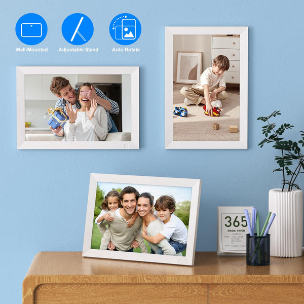 10.1 Inch WiFi Digital Photo Frame Built in 32GB Memory, 1280x800 IPS LCD Touchscreen, Auto-Rotate and Audio, Quick and Easy Share Photos or Videos via the Frameo App, the Best Choice for Gifting