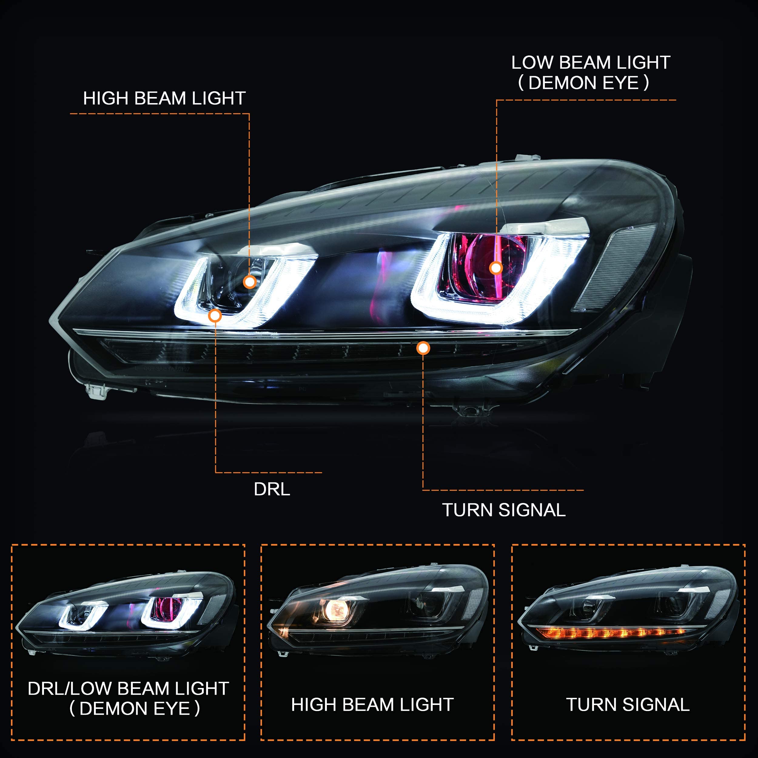 VLAND LED Tail Lights Fit for 2008-2013 Volkswagen Golf 6 MK6 TSI TDI GTD R(not for GTI/Variant/Cabriolet), Rear Lights with Sequential Turn Signal Indicators, E-mark, Red Smoked