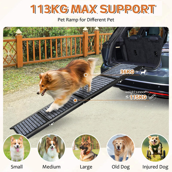 170cm Long Dog Ramp for Cars,43cm Wide Folding Dog Ramp for Large Dogs with High Traction Carpet Surface,Non-slip for Truck,SUV,Portable Pet Ramp Stairs for Medium Large Dog Up to 100kg