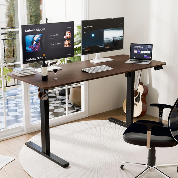 ERGOMAKER Electric Height Adjustable Standing Desk 80x60cm (31.5"x23.6"), Sit Stand Desk with Splicing Top for Home Office (Black Frame + Black Desktop)