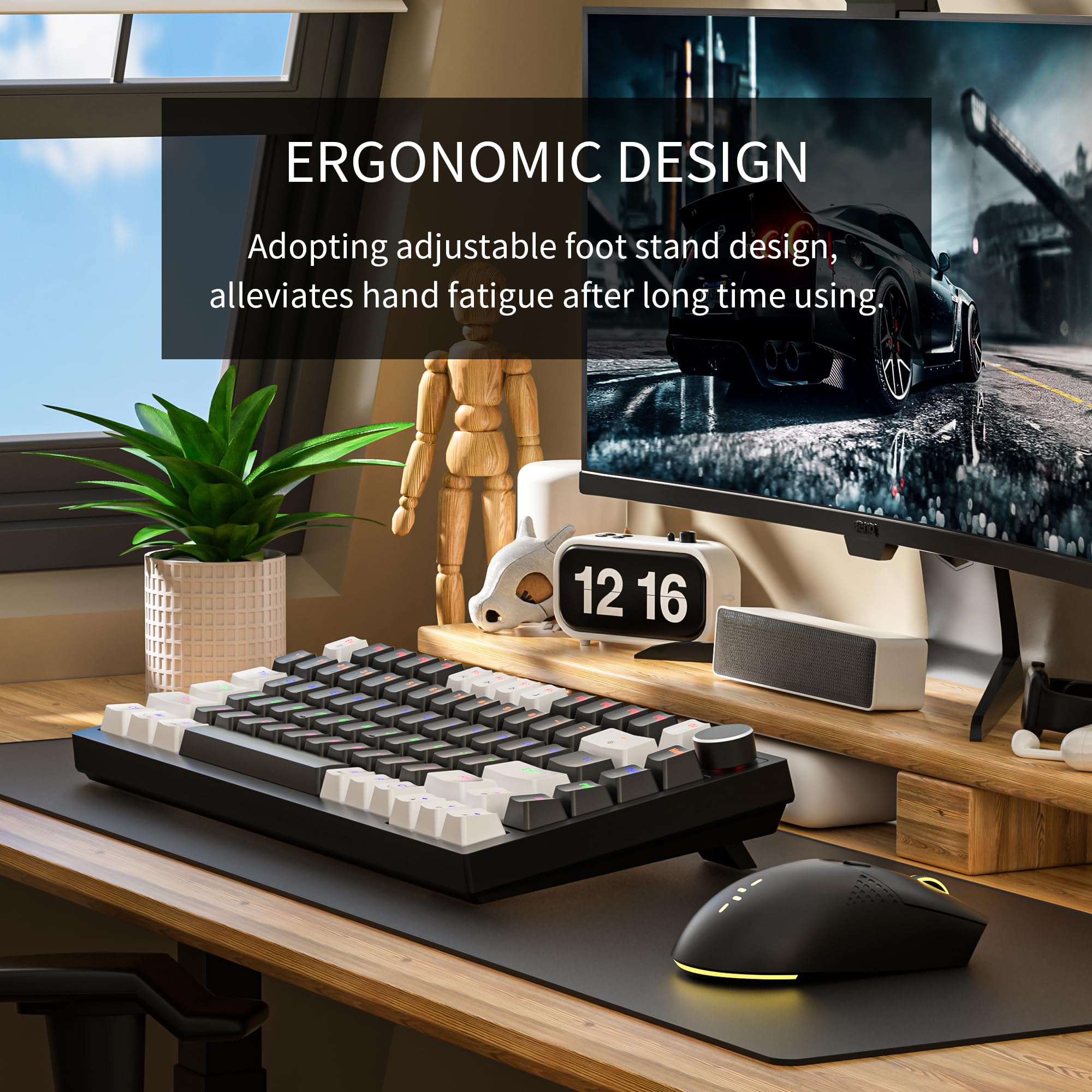 Newmen GM326 Mechanical Keyboard,Wired Gaming Keyboard,75% Percent TKL Hot Swappable Compact LED Backlit USB C Mechanical Gaming Keyboards with Knob for PC Windows Mac,QWERTY Layout,Black,Red Switches