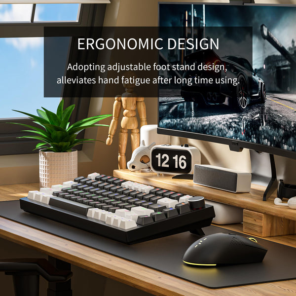 Newmen GM326 Mechanical Keyboard,Wired Gaming Keyboard,75% Percent TKL Hot Swappable Compact LED Backlit USB C Mechanical Gaming Keyboards with Knob for PC Windows Mac,QWERTY Layout,Black,Red Switches