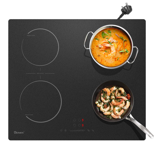 GlONlEN Plug-in Induction Hob White 13 Amp 2800W,59cm Integrated Electric Cooktop with Bridge Zone, 4 Cooking Rings,Built-in Cooker