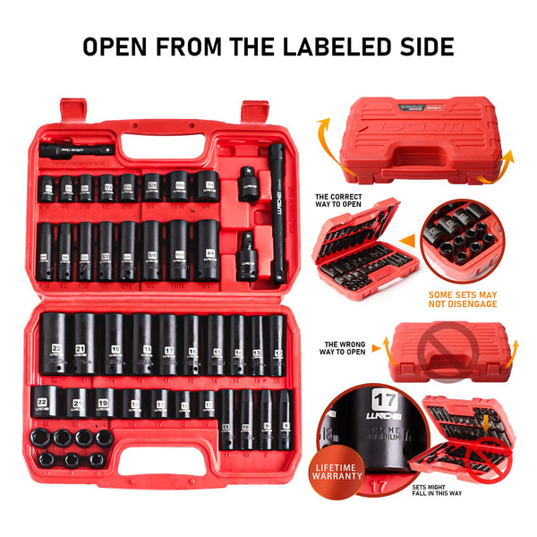 LLNDEI 1/4-Inch Drive Impact Socket Set, 52 PCS Mechanic Tool Set with Ratchet & Adapter, CR-V, Metric and Standard Full Sockets with Storage Tool Kit for Household & Automotive Repair & DIY Project