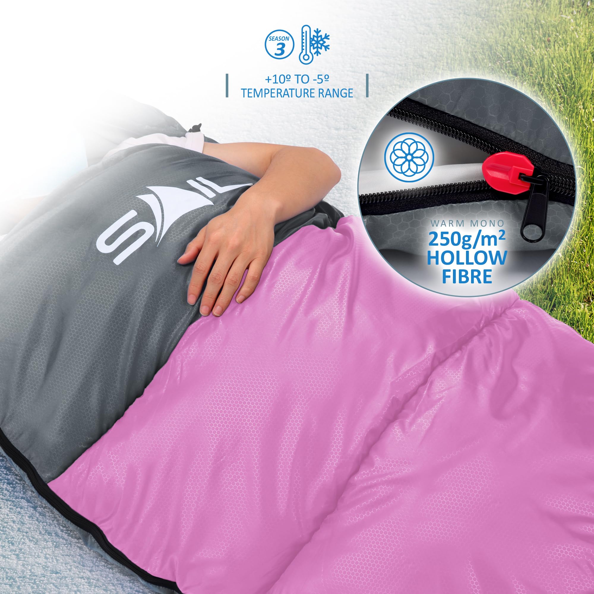 SAIL Sleeping Bag 3-4 Season Waterproof Indoor & Outdoor Use 1.3KG/2KG for Kids & Adults for Hiking, Backpacking and Camping