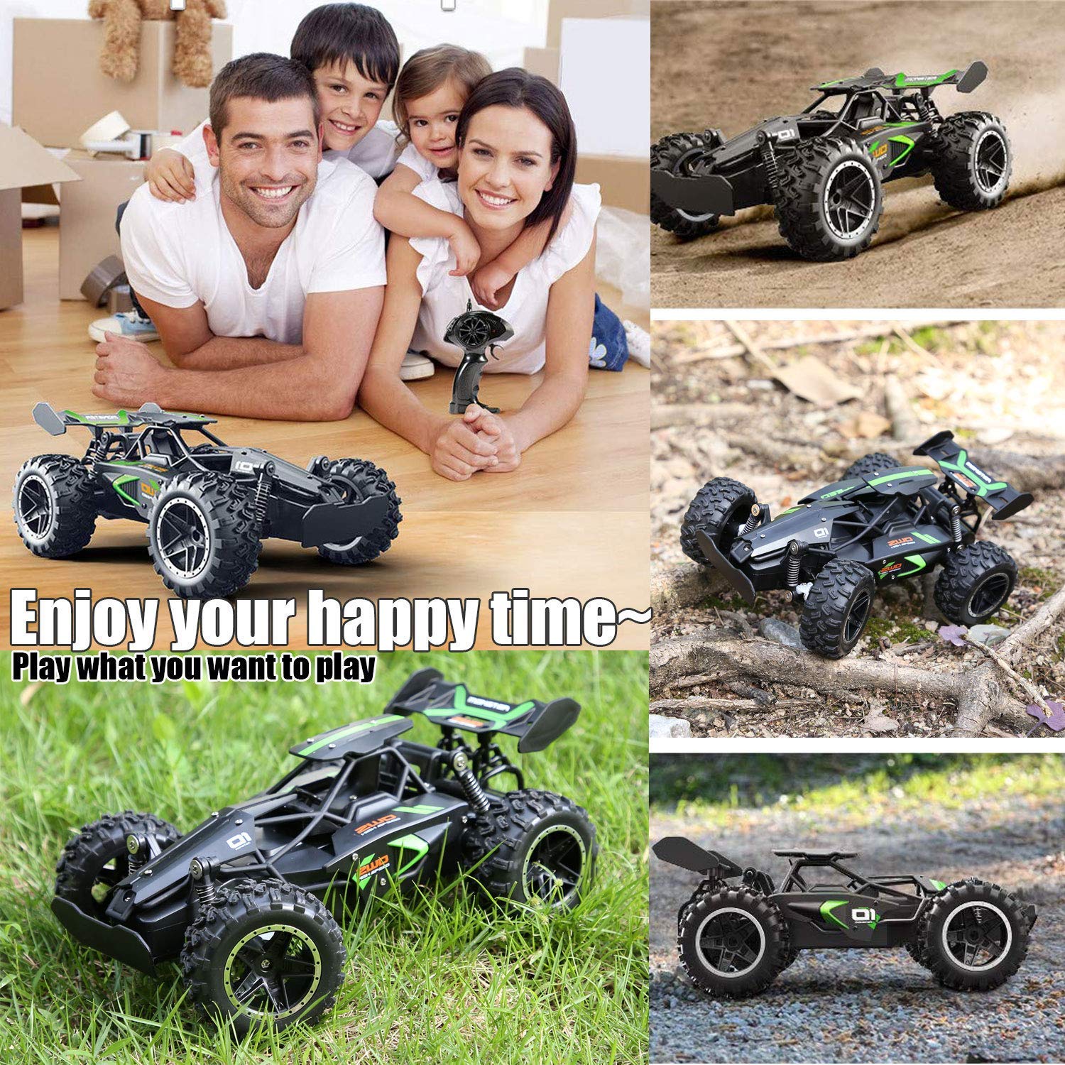 SZJJX Remote Control Cars – 2.4GHz High-Speed RC Car for Kids, 15KM/H+ 2WD Off-Road Car with 2 Rechargeable Batteries, Electric Remote Control Truck Toy for Boys & Girls Gifts (Green)