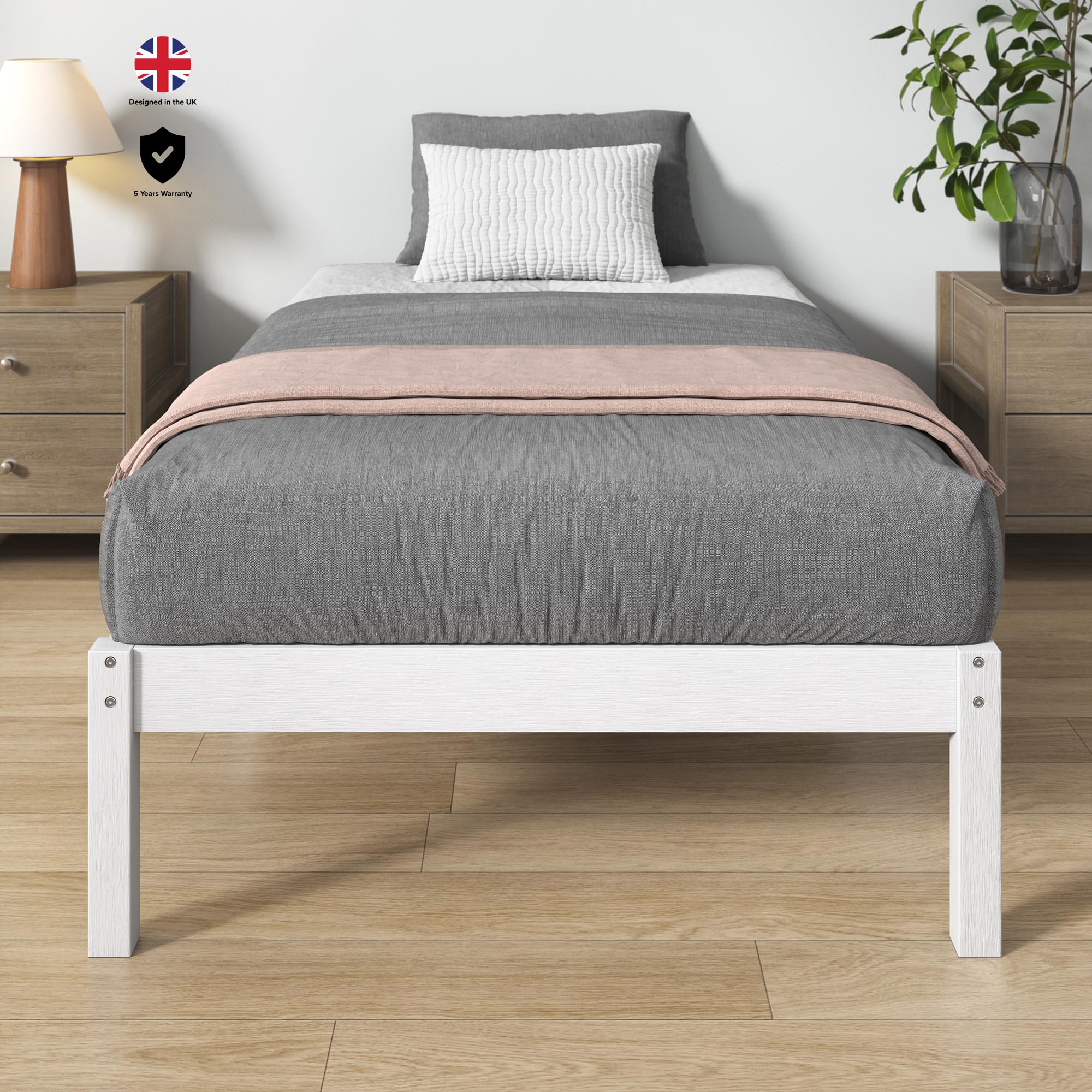 Zinus Ellie Single Bed Frame - Bed 90 x 190 cm - 36 cm Height with underbed storage - Bamboo and Wood Platform Bed Frame with Headboard, Brown