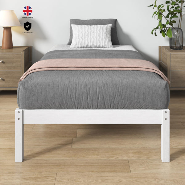 Zinus Ellie Single Bed Frame - Bed 90 x 190 cm - 36 cm Height with underbed storage - Bamboo and Wood Platform Bed Frame with Headboard, Brown