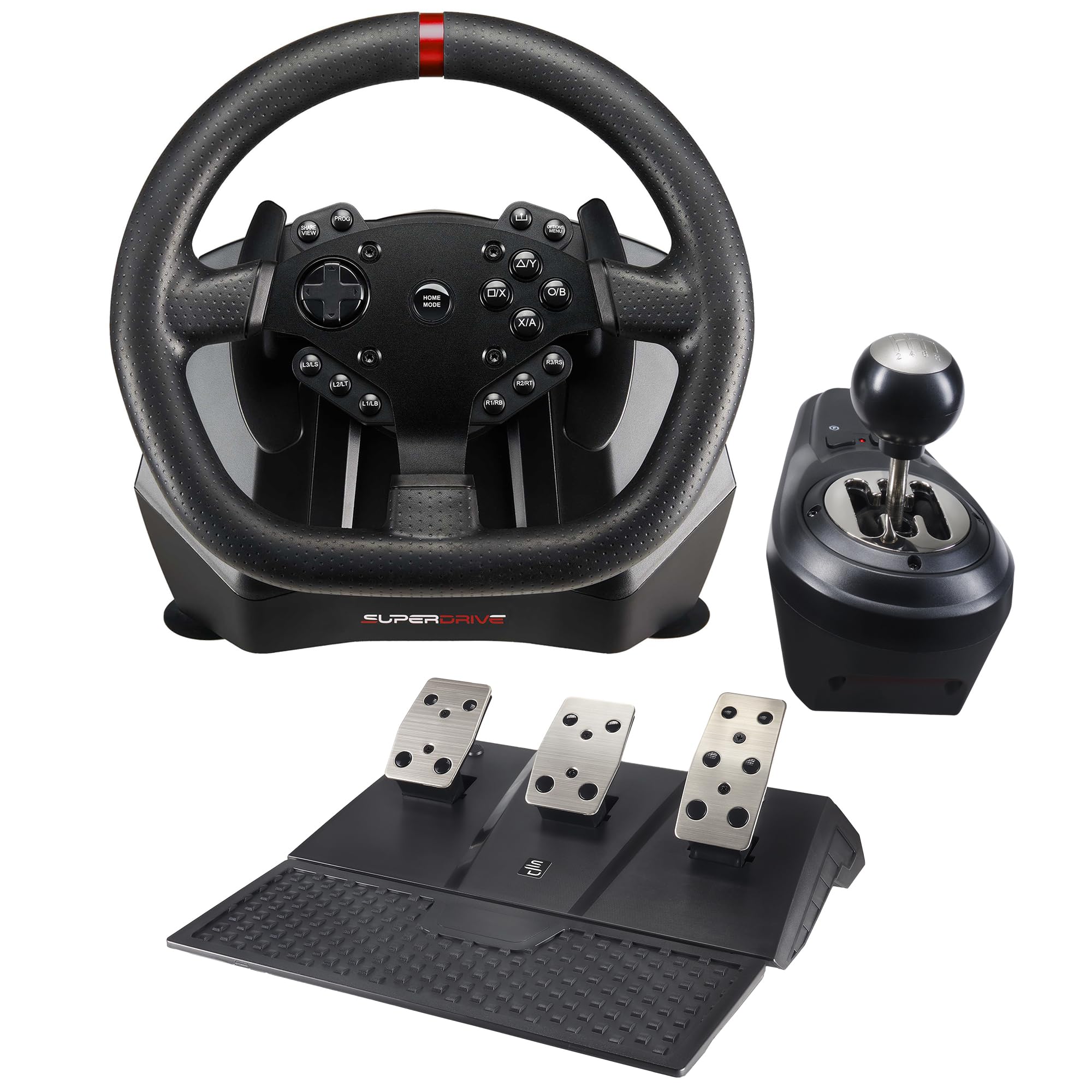 Subsonic Superdrive GS650X racing wheel with manual shifter, 3 pedals, and paddle shifters for Xbox Serie X/S, PS4, Xbox One (programmable)