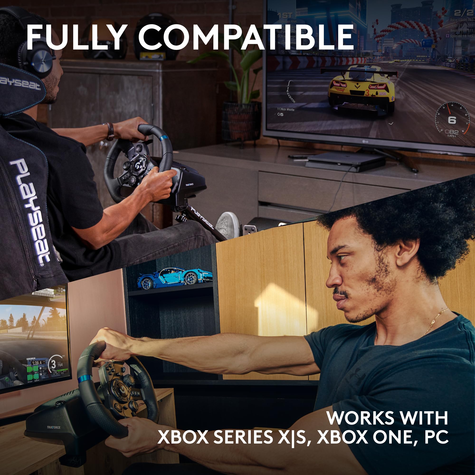 Logitech G G923 Racing Wheel and Pedals, TRUEFORCE up to 1000 Hz Force Feedback, Responsive Driving Design, Dual Clutch Launch Control, Genuine Leather Wheel Cover, for PS5, PS4, PC, Mac - Black