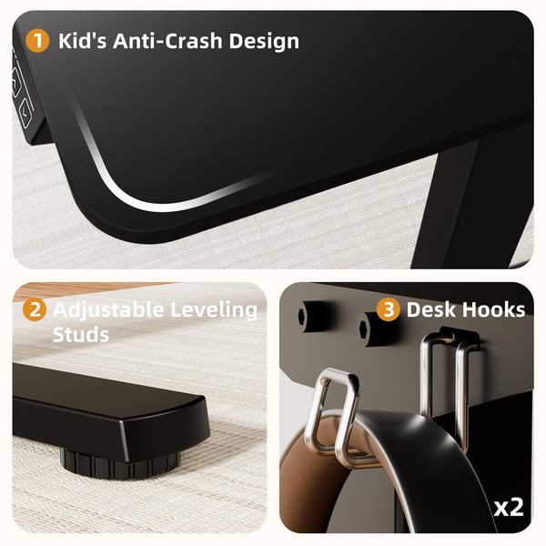 ERGOMAKER Electric Height Adjustable Standing Desk 80x60cm (31.5"x23.6"), Sit Stand Desk with Splicing Top for Home Office (Black Frame + Black Desktop)