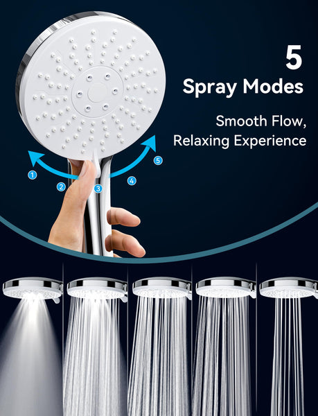 Magichome High Pressure Shower Head and Hose, 5 Spray Modes Shower Head with 1.5m Hose, Large Powerful Flow Handheld Showerhead for Low Water Pressure