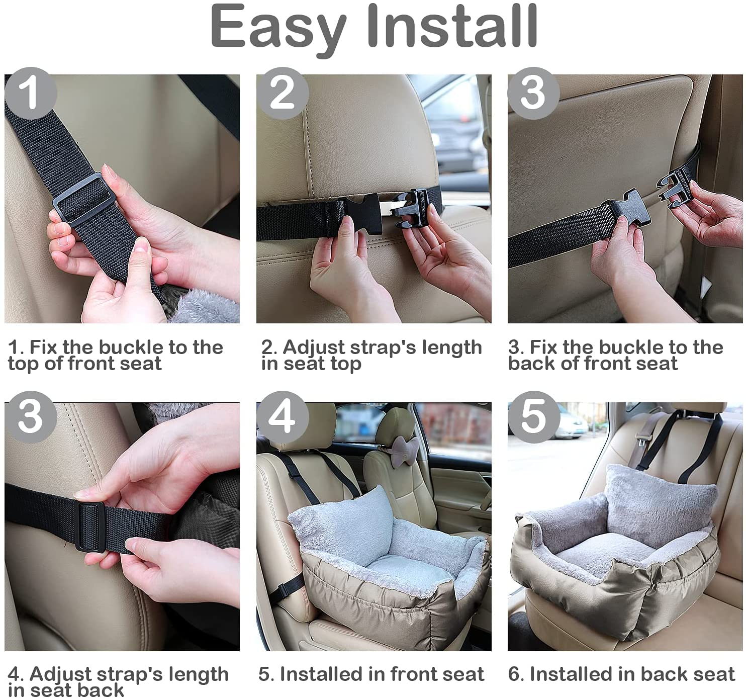 GoFirst Dog Car Seat for Small Dogs or Cats, Pet Booster Seat Travel Car Bed with Storage Pocket and Clip-On Safety Leash, Waterproof Warm Plush Dog Car Safety Seats,Black