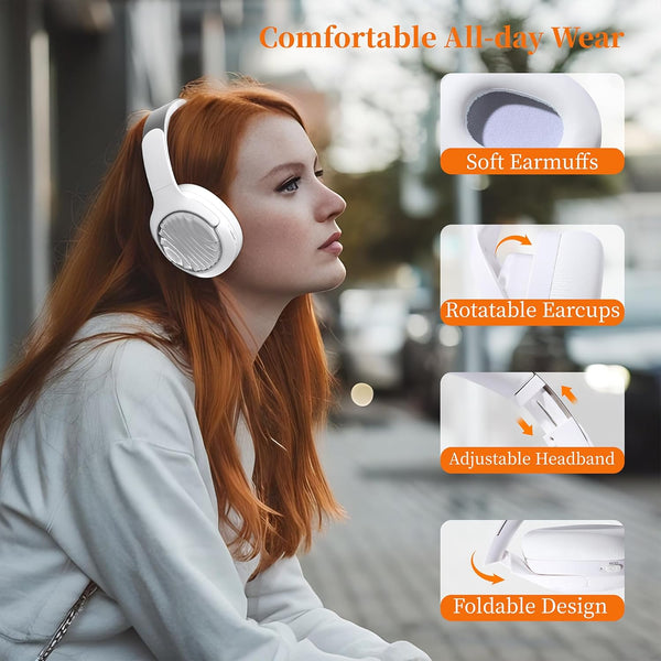 Active Noise Cancelling Wireless Headphones, 100H Playtime with Microphone, Over- Ear Bluetooth Headphones with Deep Bass,Fast Charging for Travel,Office,Home