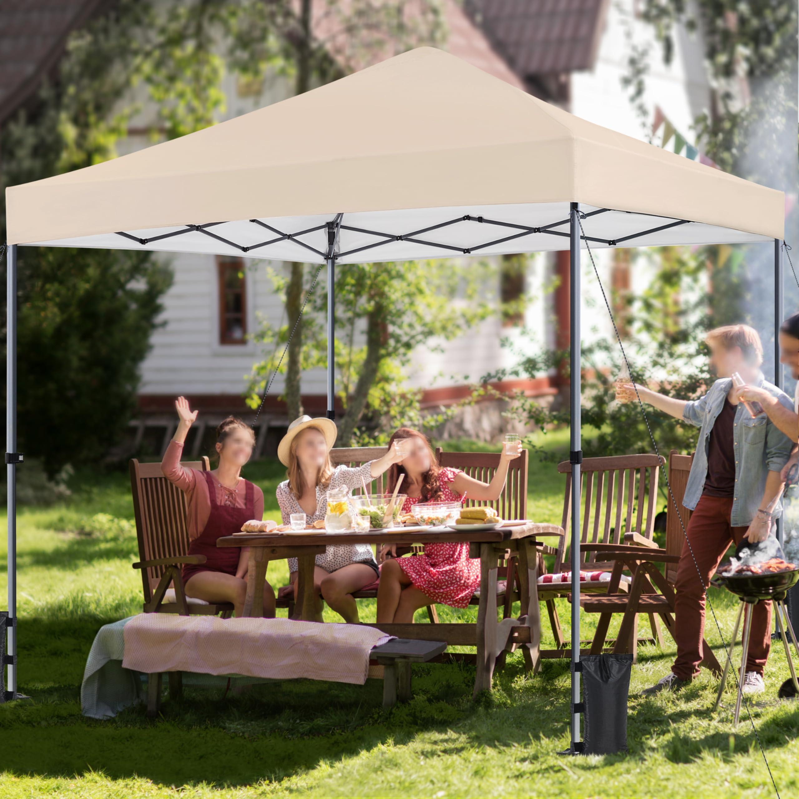 Yaheetech Pop Up Gazebo, 3x3m Easy One Person Setup Instant Shelter, Waterproof Garden Patio Canopy with 4 Sandbags, 4 Ropes & 8 Stakes, Wheeled Bag, Steel Frame, Adjustable Height - Beige