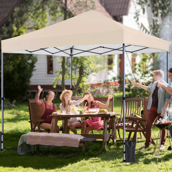 Yaheetech Pop Up Gazebo, 3x3m Easy One Person Setup Instant Shelter, Waterproof Garden Patio Canopy with 4 Sandbags, 4 Ropes & 8 Stakes, Wheeled Bag, Steel Frame, Adjustable Height - Beige