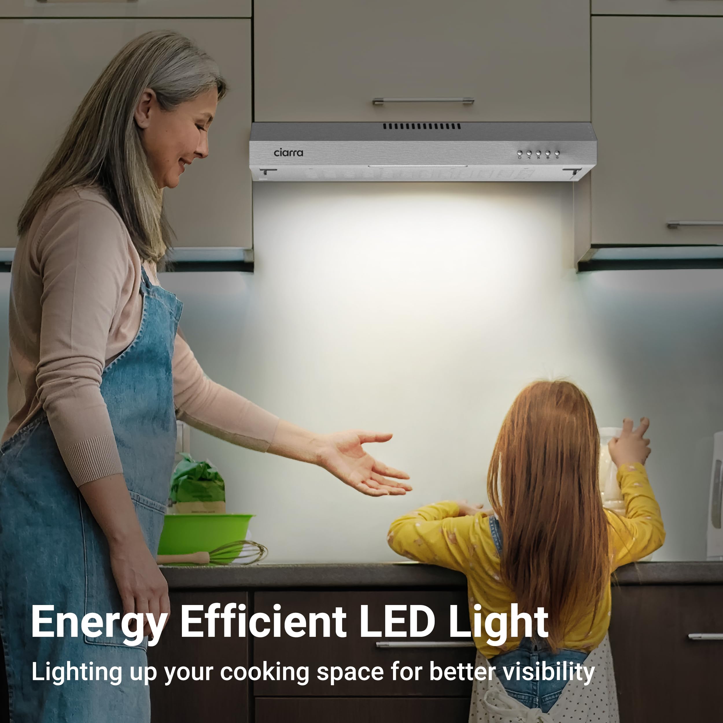 CIARRA 60cm Visor Cooker Hood Undercabinet Hoods Stainless Steel Wall Mounted Kitchen Extractor Fan Model CBCS6903