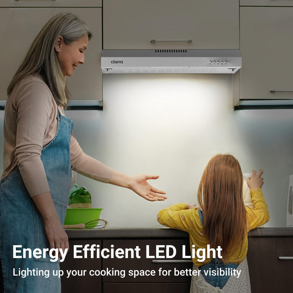 CIARRA 60cm Visor Cooker Hood Undercabinet Hoods Stainless Steel Wall Mounted Kitchen Extractor Fan Model CBCS6903