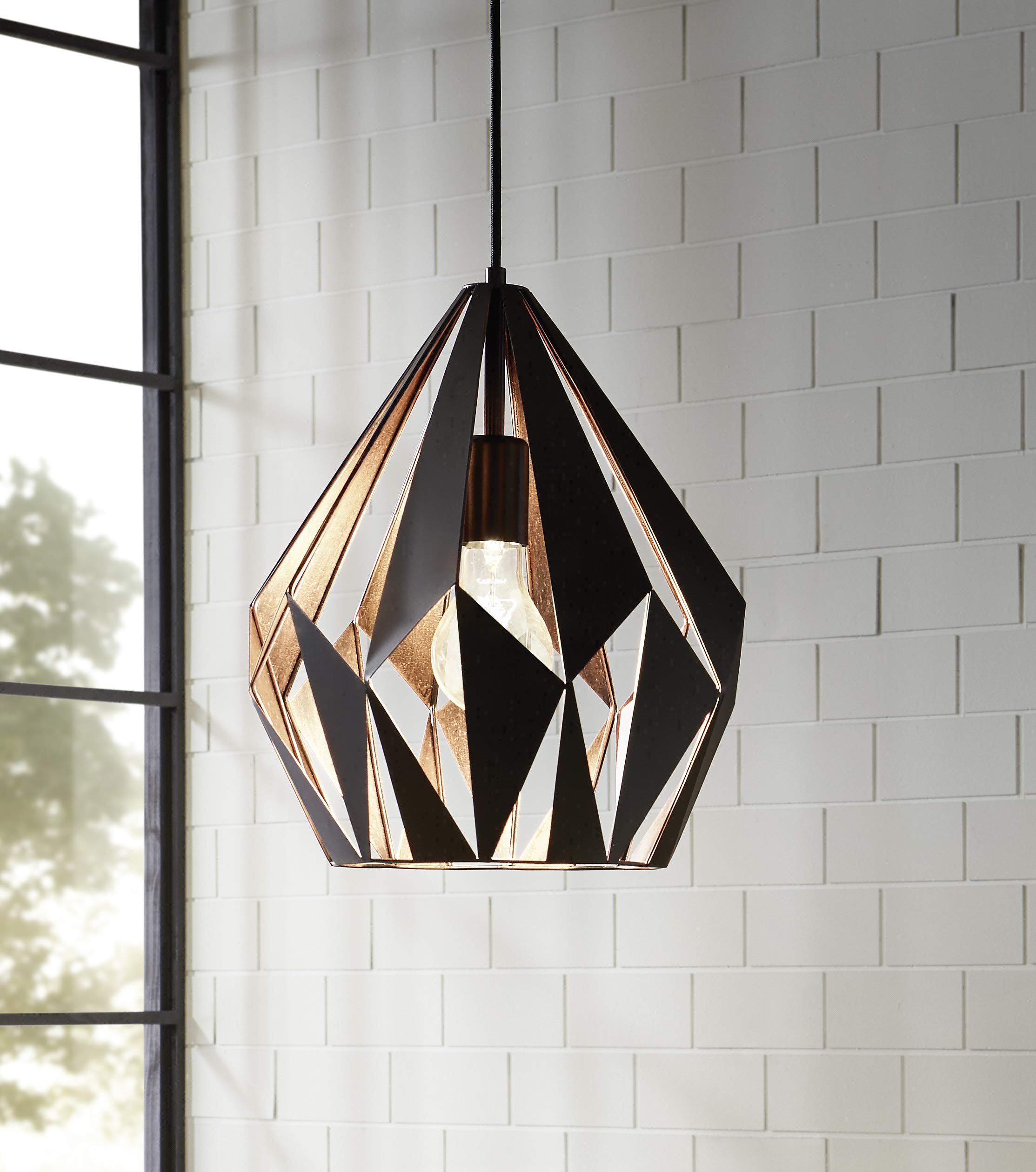 EGLO Vintage Pendant, Steel, 60 W, Black, Copper, 49254