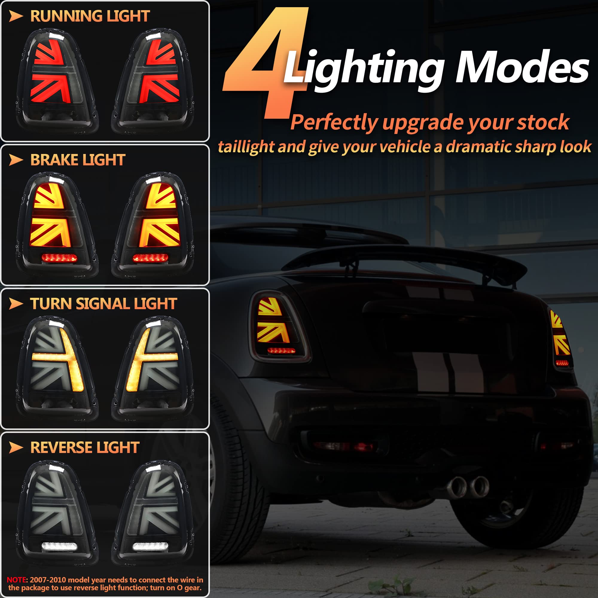 VLAND LED Rear Lights Compatible with Mini Cooper R56 R57 R58 R59 2007-2013, w/Startup Dynamic Display & Sequential Turn Indicator, 1 Set (Red)