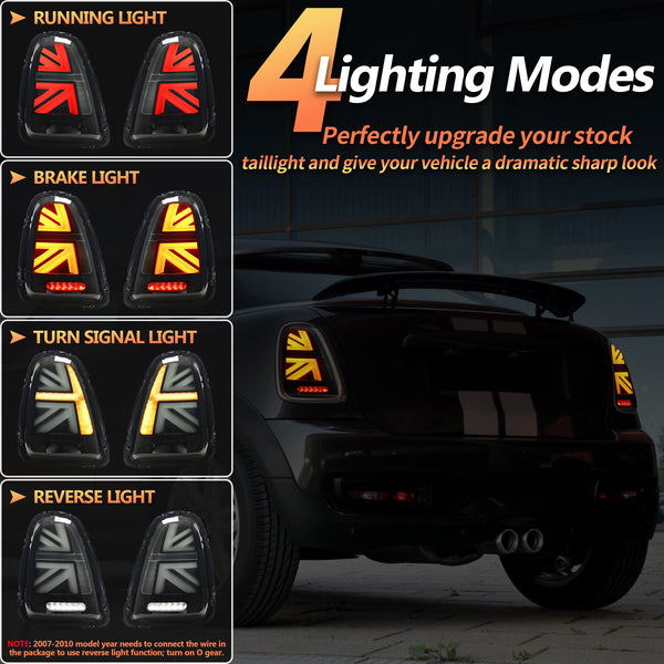 VLAND LED Rear Lights Compatible with Mini Cooper R56 R57 R58 R59 2007-2013, w/Startup Dynamic Display & Sequential Turn Indicator, 1 Set (Red)