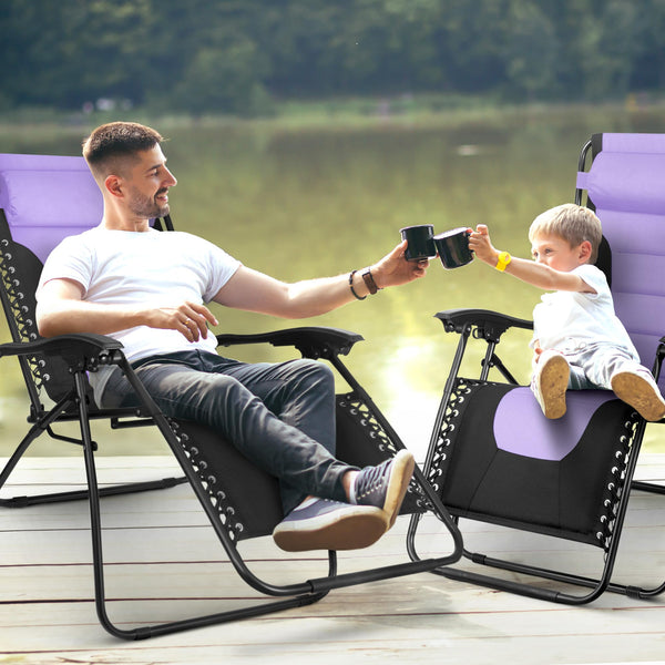 KEPLIN Set of 2 XXL Premium Heavy Duty Padded Zero Gravity Chairs - Luxurious Garden Recliners, Adjustable Headrest, Cup & Phone Holder, Foldable, Easy to Clean Patio Sun Loungers(Black)