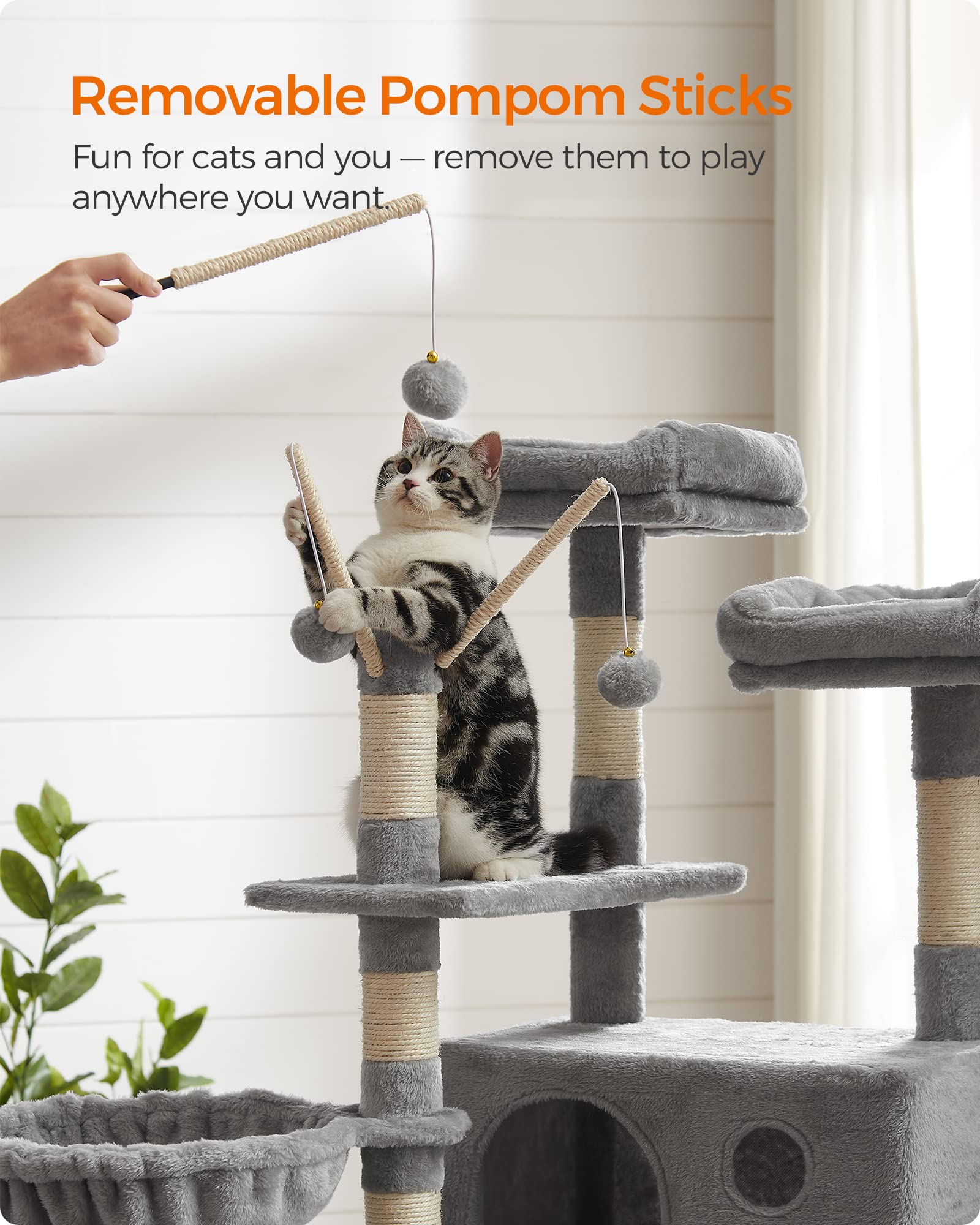FEANDREA Cat Tree, XXL Cat Condo, 164 cm, Light Grey PCT087W01