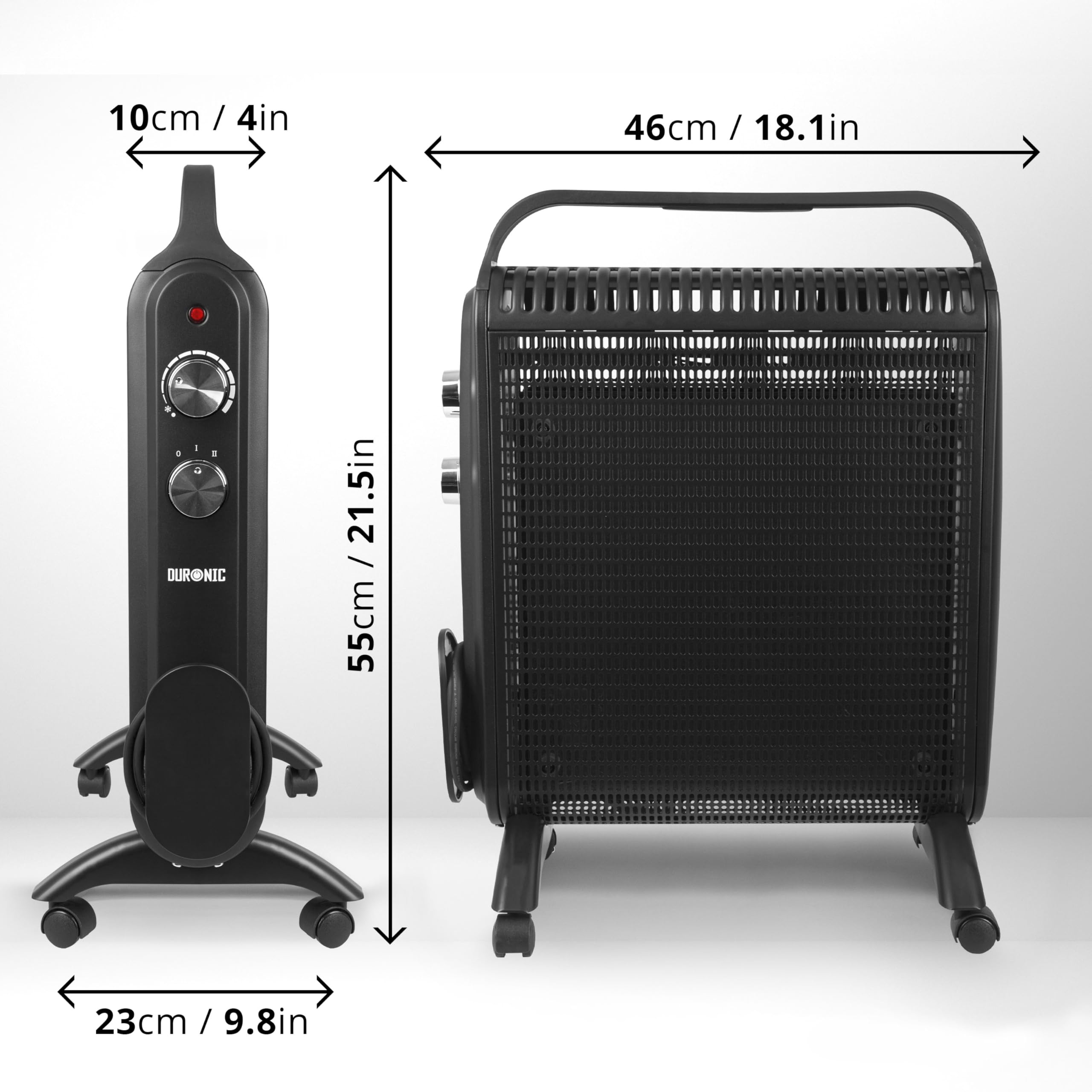 Duronic Electric Heater HV180 WE 2000W Oil Free Radiator Convection Heater Free Standing Radiator Mica Panel Heaters Portable Radiators with Micathermic Panels Convector for Home, Bedroom, Office