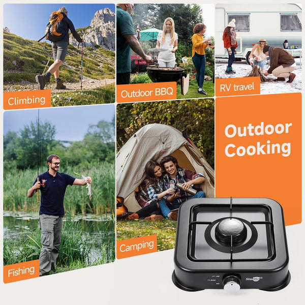 Warmiehomy Camping Gas Stove, Single Burner Portable Gas Stove, 2200W Gas Hob Cooker with Lid, Propane Camp Stoves for Camping, Garden, Travel, Outdoor Cooking