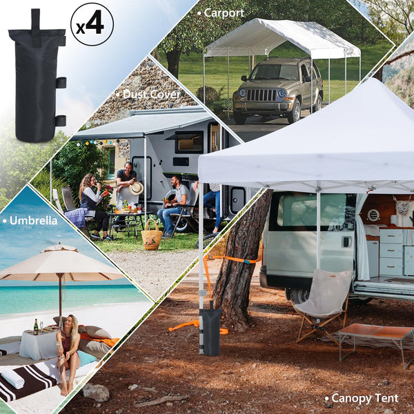 MASTERCANOPY Set of 4 Gazebo Sand Weights SandBags with Pothook for Pop Up Portable Folding Canopy, (Small, Black, Up to 31KG IN TOTAL)