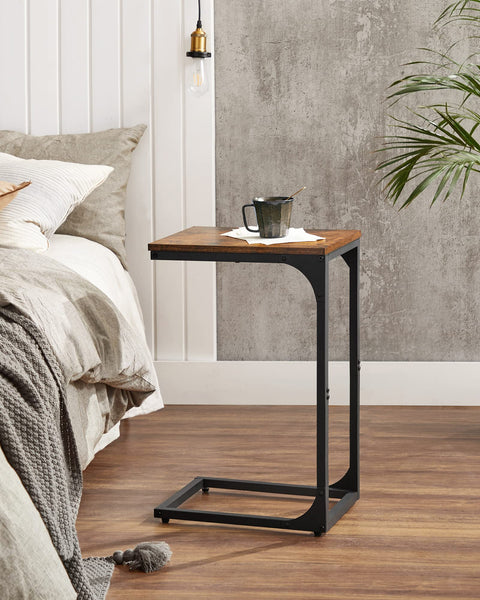 VASAGLE C-Shaped Side Table, Bedside Table, Sofa Side Table, Coffee Table, with Metal Frame, Industrial, for Living Room, Bedroom, Rustic Brown and Black LET350B01