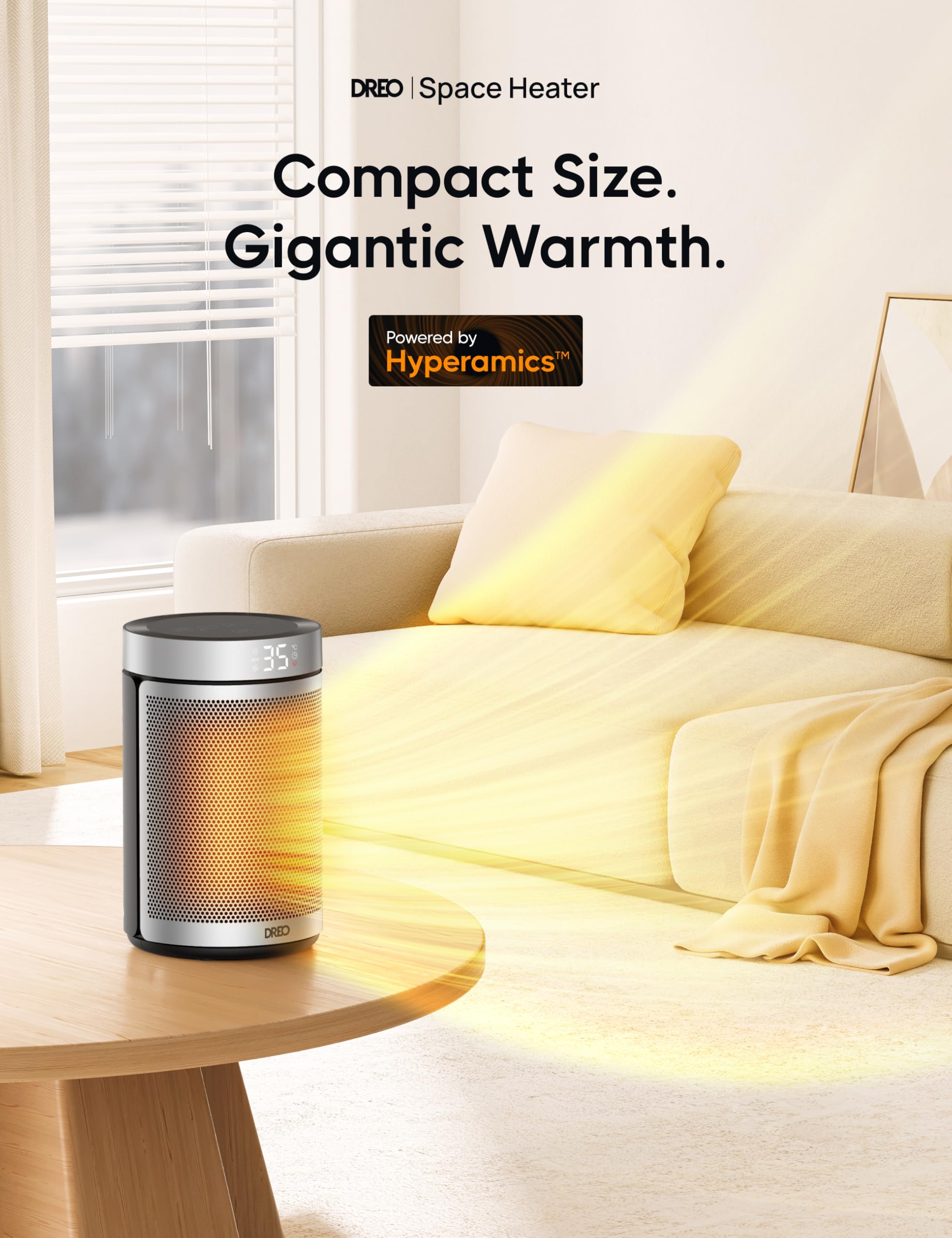 Dreo Electric Heater, 1500W Energy Efficient Space Silent Room Heater, Portable Ceramic Fan Heaters, Thermostat 3 Modes 12H Timer, Overheat & Tip Over