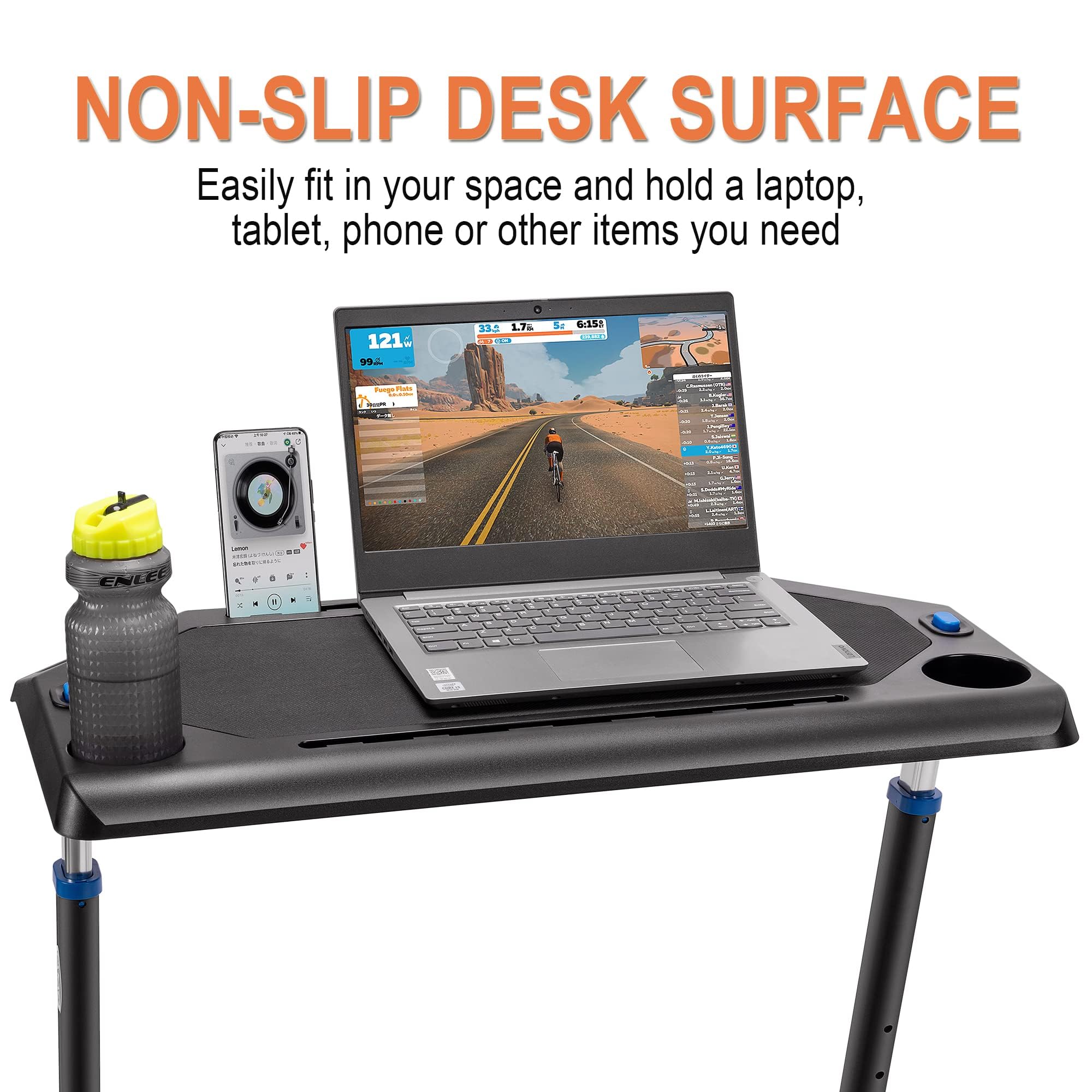 CXWXC Indoor Training Bicycle Desk, Height-Adjustable Computer Stand with Non-Slip Surface - Portable Bicycle Trainer Fitness Table with Lockable