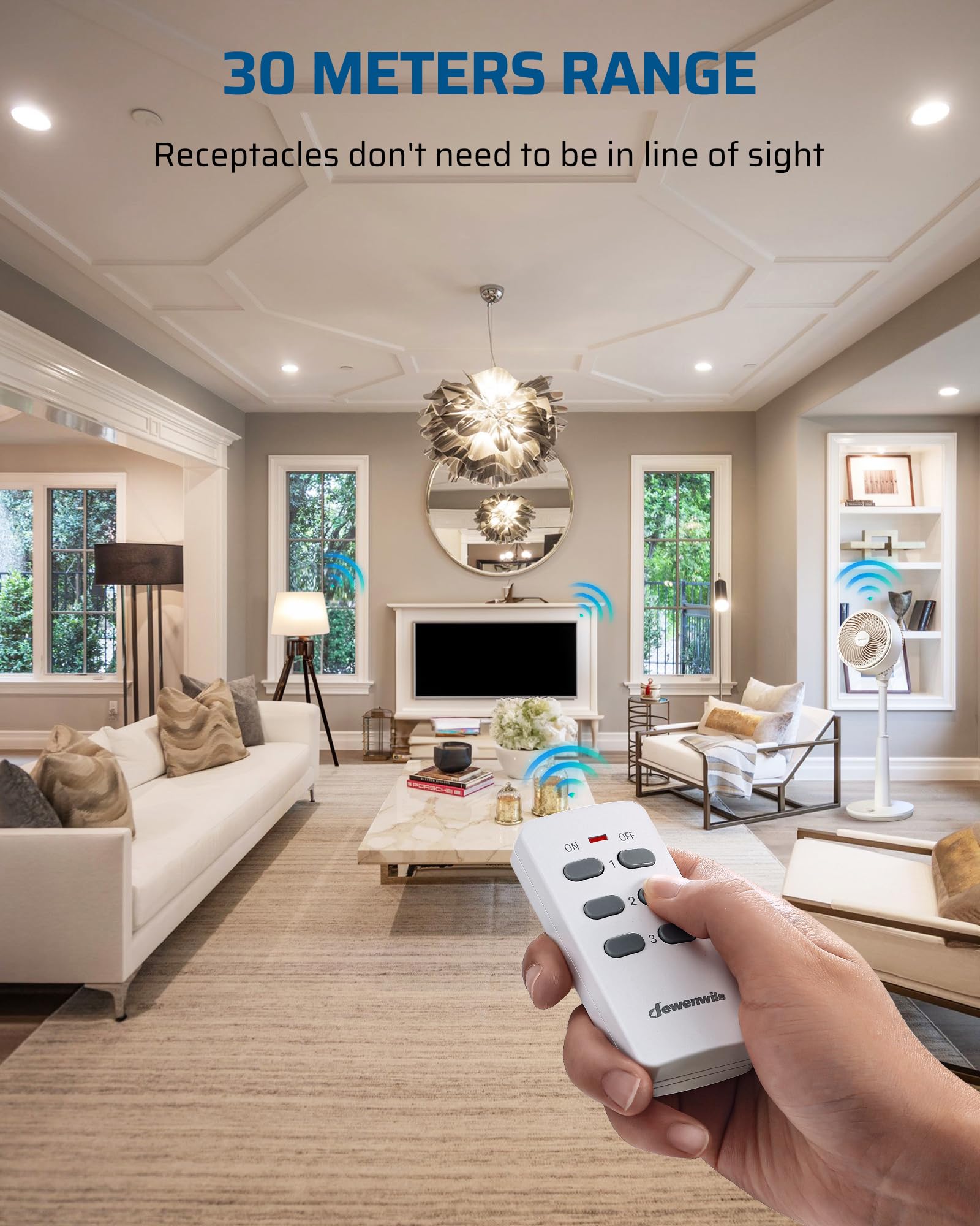 DEWENWILS Remote Control Plug Socket, 13A/3120W Heavy Duty Wireless Light Switch, 30m/100ft Long Range, Programmable for Bedroom, Garbage, 3 Pack Sockets and 1 Remote