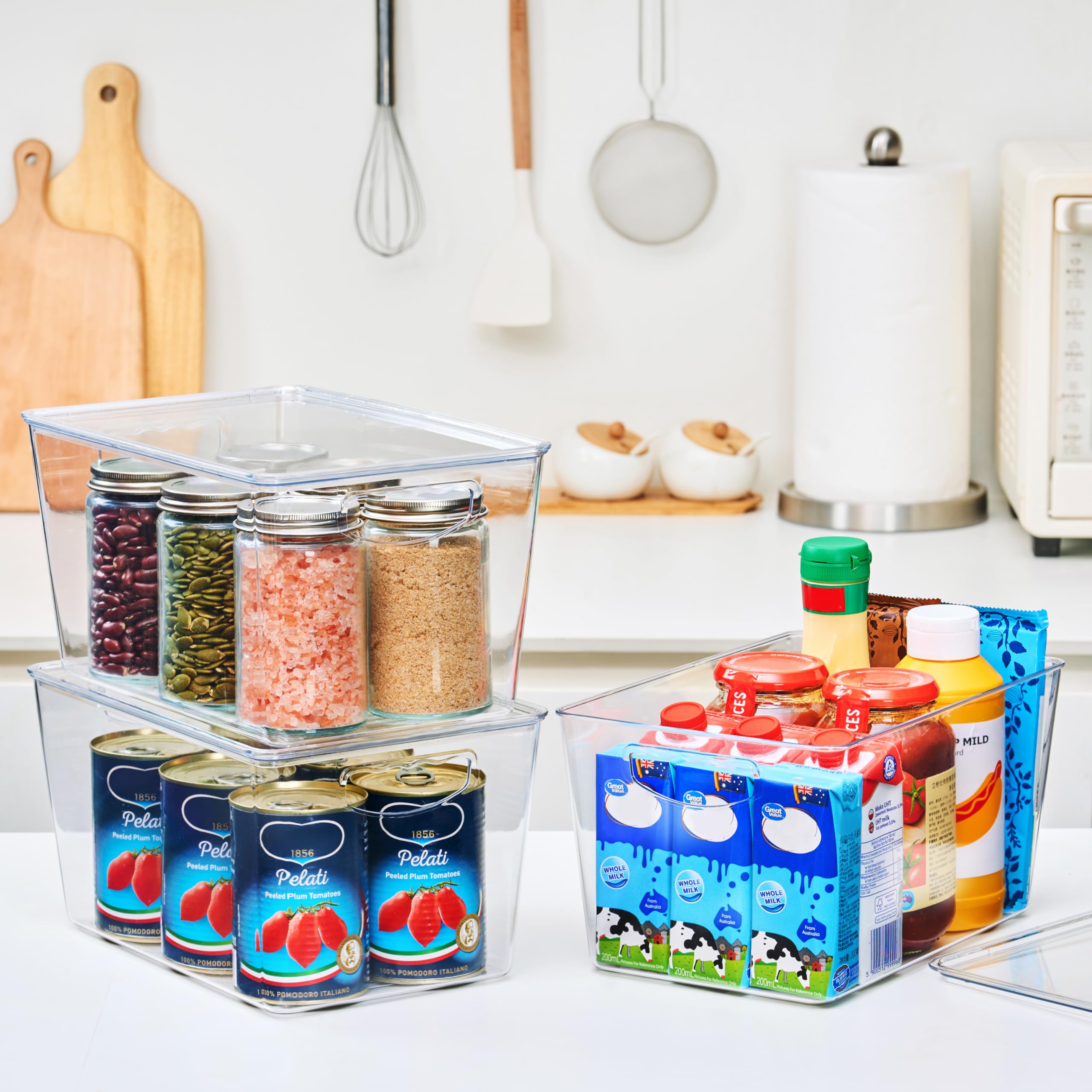 6 Pack Clear Storage Bins with Lids Stackable, Large Plastic Storage Bins with Handle for Pantry Organization and Storage, Perfect Containers for