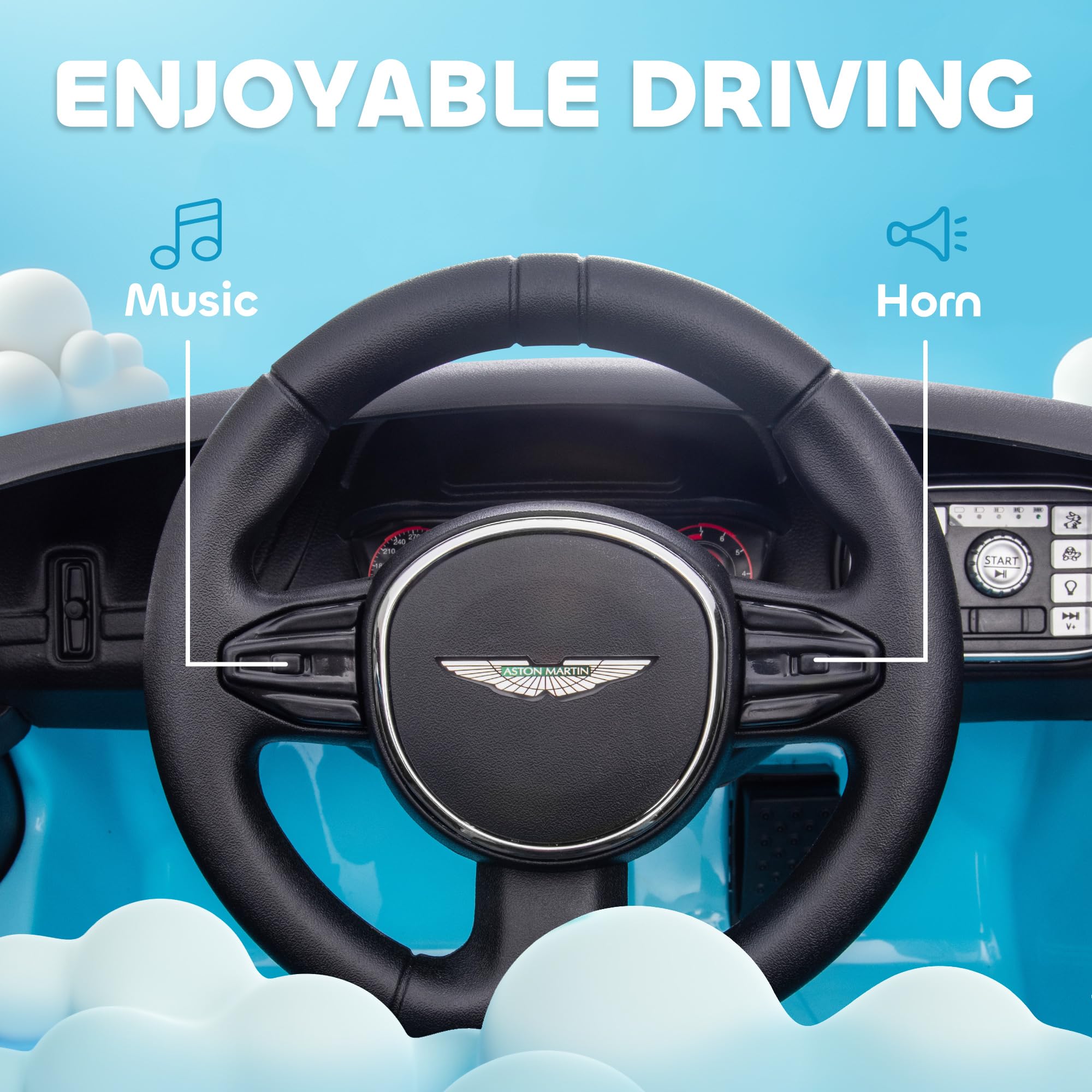 AIYAPLAY 12V Kids Electric Car, Aston Martin DBX Licensed Kids Ride on Car with Remote Control, 4 Suspension Wheels, LED Lights, Music, Horn, Slow Start, for Ages 3-6 Years, Blue