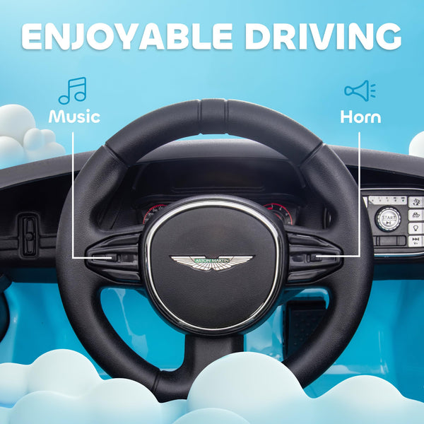 AIYAPLAY 12V Kids Electric Car, Aston Martin DBX Licensed Kids Ride on Car with Remote Control, 4 Suspension Wheels, LED Lights, Music, Horn, Slow Start, for Ages 3-6 Years, Blue