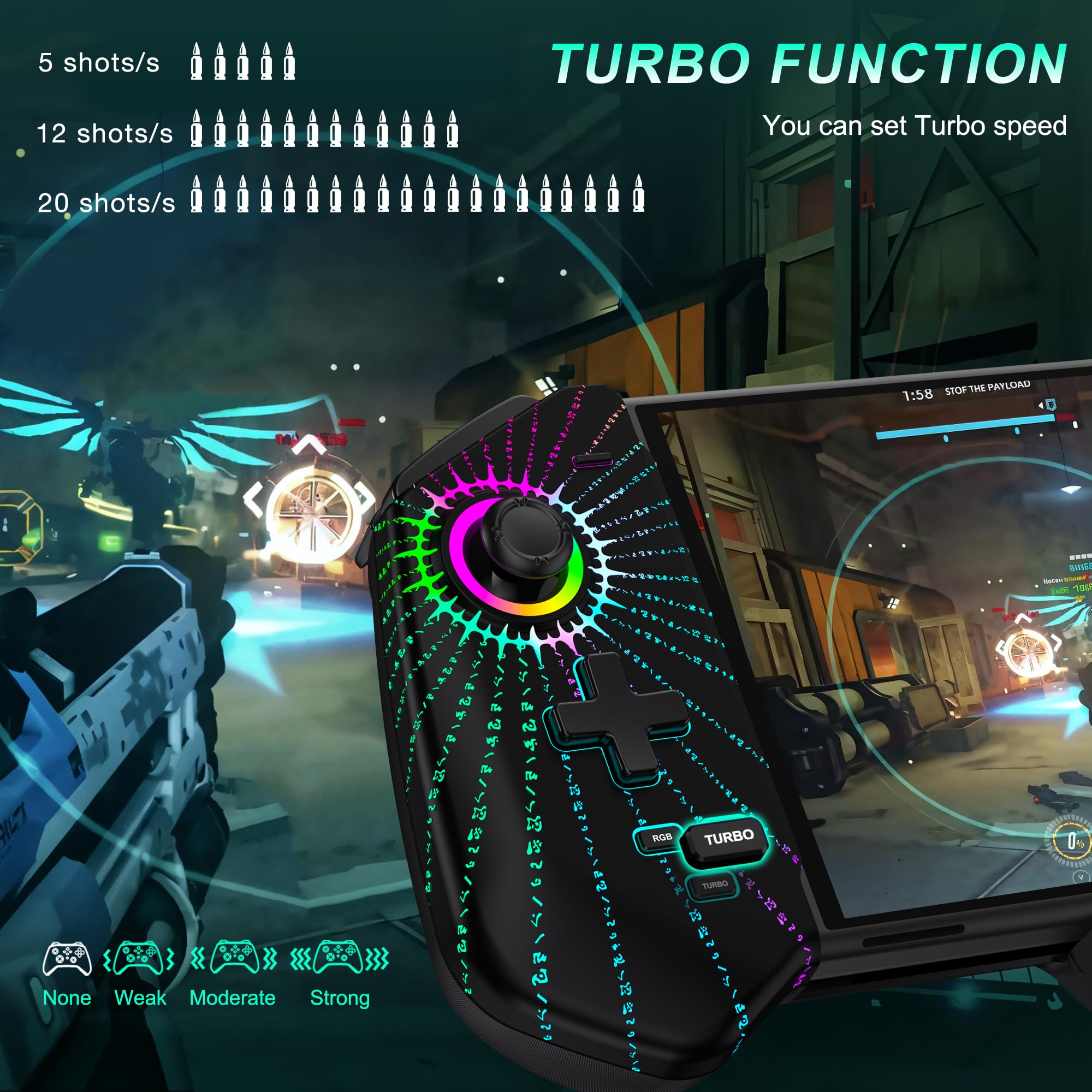 HELLCOOL Switch Pro Controller for Switch/OLED,Switch Controller for Handheld Grip with Hall Effect Joystick,One-Piece Switch Joycon with Turbo/Programmable/6-Axis/Vibration/RGB/4 Card Slot(Black)