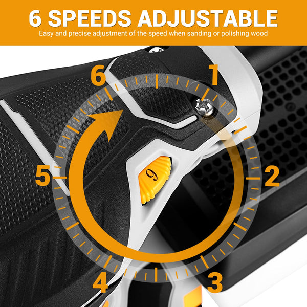 DEKOPRO Random Orbit Sander 300W with 16Pcs Sandpapers, 6 Variable Speed 14000RPM, 125MM Hand Electric Tool, High Performance Dust Collection System, Fit for Woodworking/Sanding