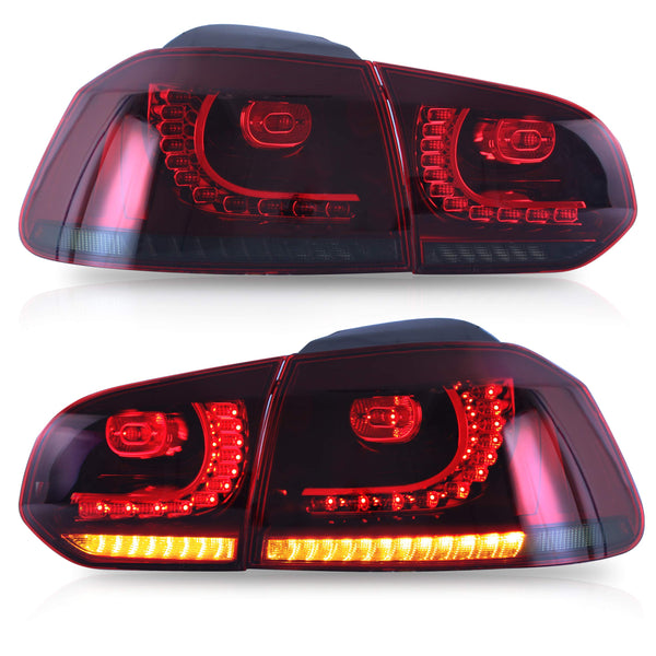 VLAND LED Tail Lights Fit for 2008-2013 Volkswagen Golf 6 MK6 TSI TDI GTD R(not for GTI/Variant/Cabriolet), Rear Lights with Sequential Turn Signal Indicators, E-mark, Red Smoked
