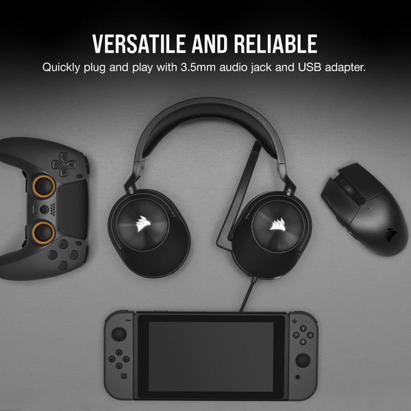 CORSAIR HS55 SURROUND Lightweight Multiplatform Wired Gaming Headset – Dolby 7.1 Surround Sound – iCUE Compatible – PC, Mac, PS5, PS4, Xbox, Nintendo Switch, Mobile – Carbon