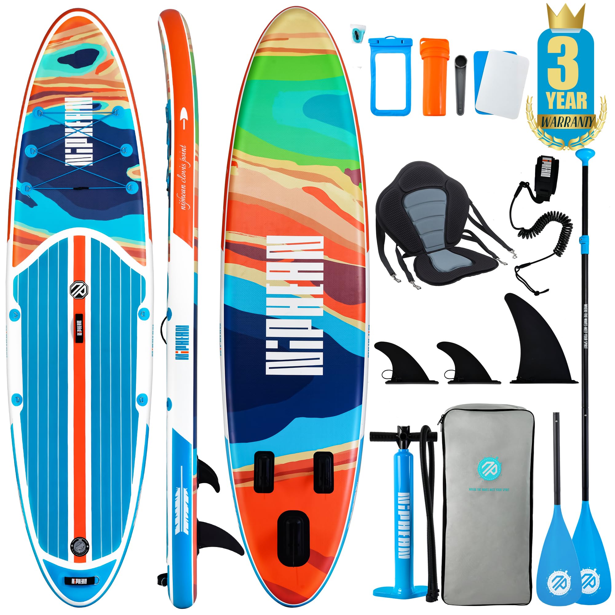 Niphean Inflatable Paddle Boards for Adults with All Accessories, 320cm Stand Up Paddle Board for All Skill Levels, SUP with 200kg Weight Capacity for 2 People, Inflatable Paddleboard with Seat