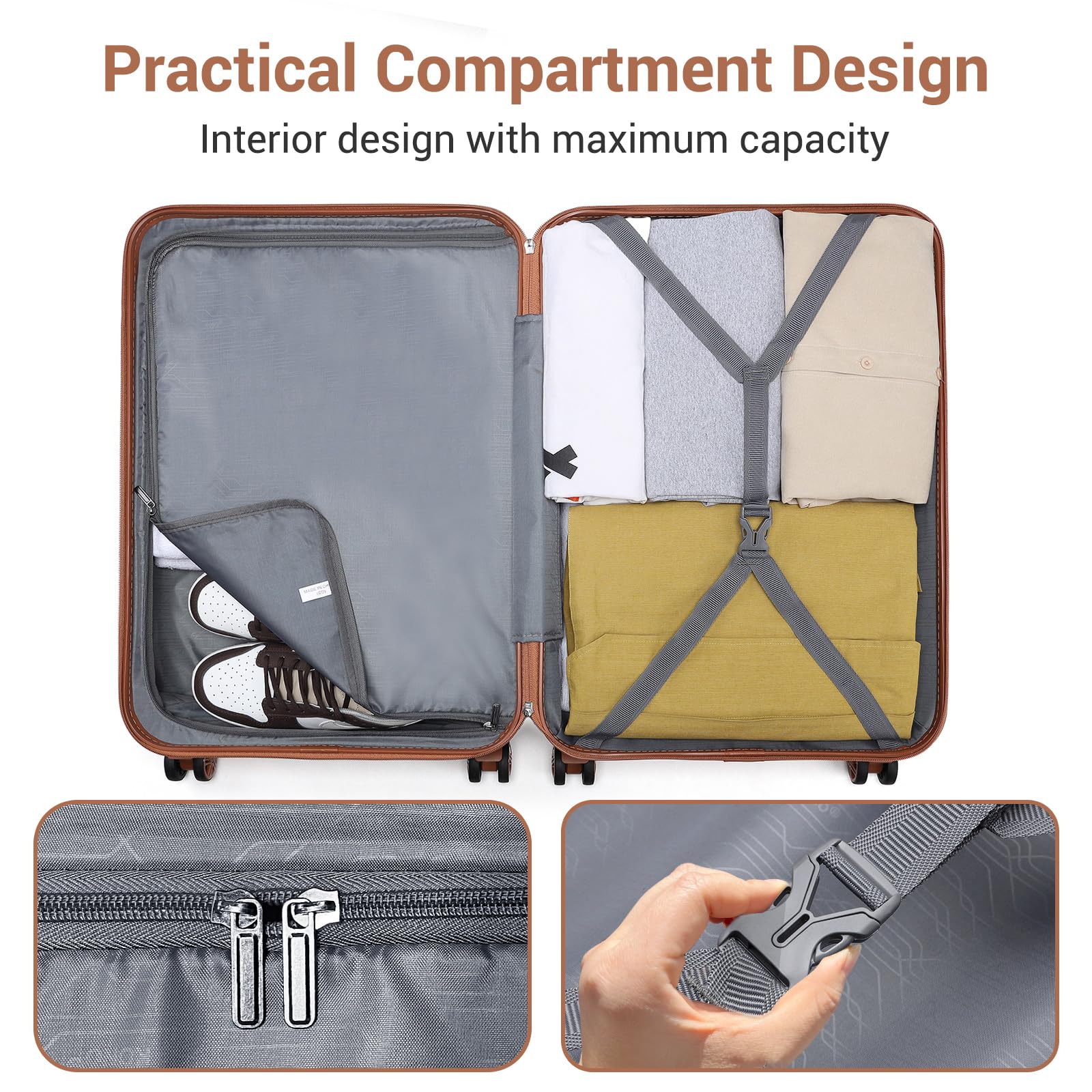 Kono Fashion Hand Luggage Lightweight ABS Hard Shell Trolley Travel Suitcase