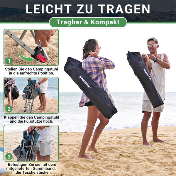 #WEJOY Camping Chairs Folding Recliner Chair Adjustable with Detachable Footrest Headrest Cup Holder Lightweight Portable Reclining Camp Chair Fold Up Chair for Outdoor Beach Garden, Cyan Set of 2