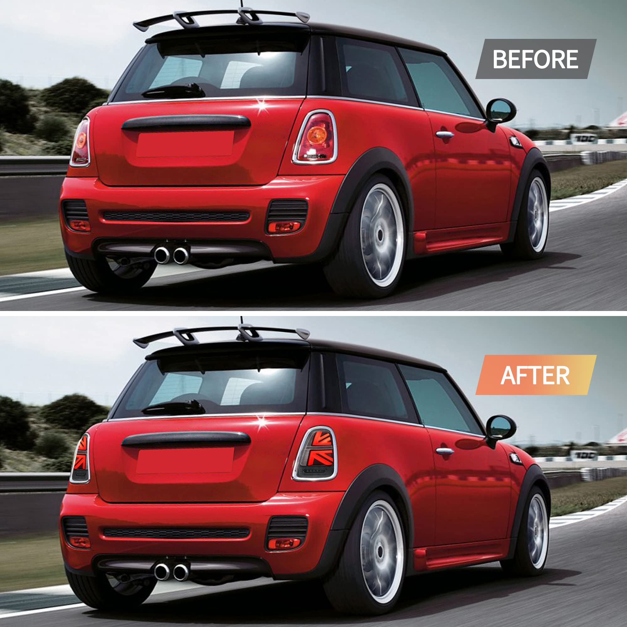 VLAND LED Rear Lights Compatible with Mini Cooper R56 R57 R58 R59 2007-2013, w/Startup Dynamic Display & Sequential Turn Indicator, 1 Set (Red)