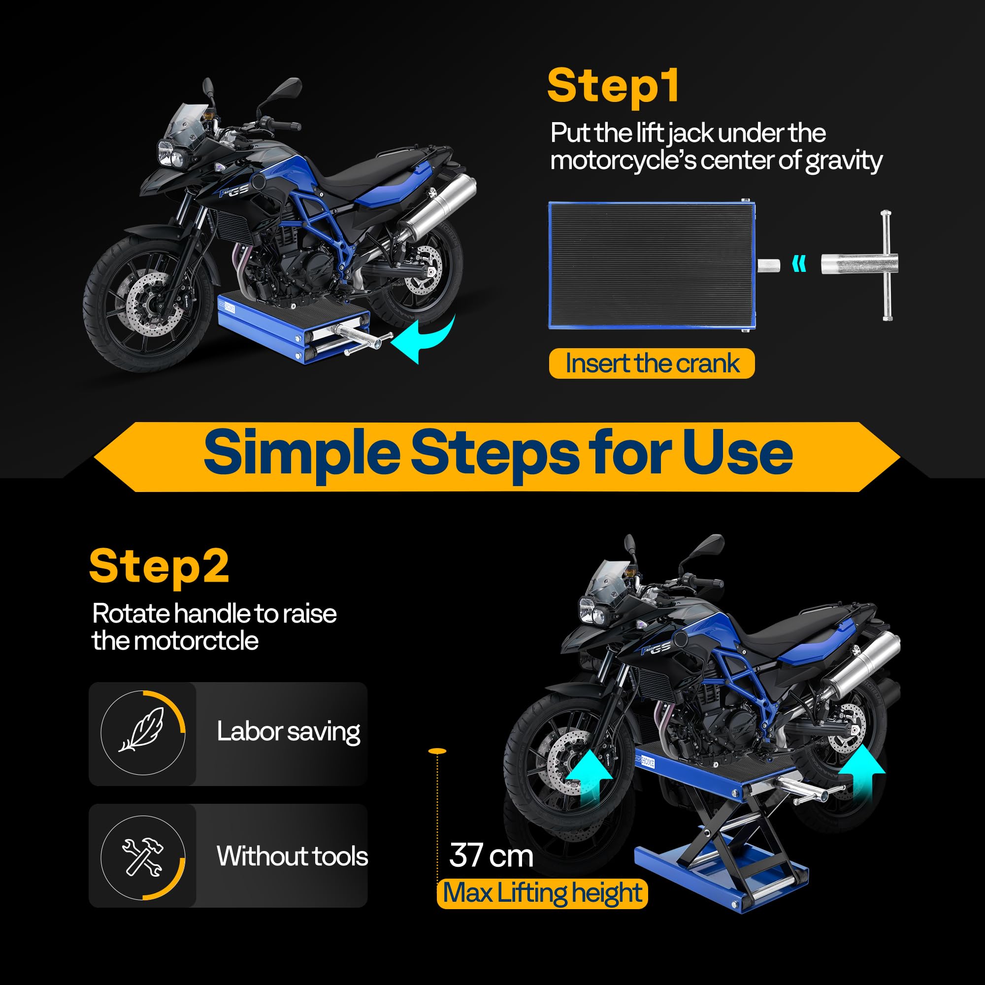 VIVOHOME Motorcycle Scissor Lift Jack Height Adjustable Heavy Duty Steel with Anti Slip Wide Deck Hoist Crank Center Stand 500KG Capacity for Motorcycles, ATVs, Dirt Bikes