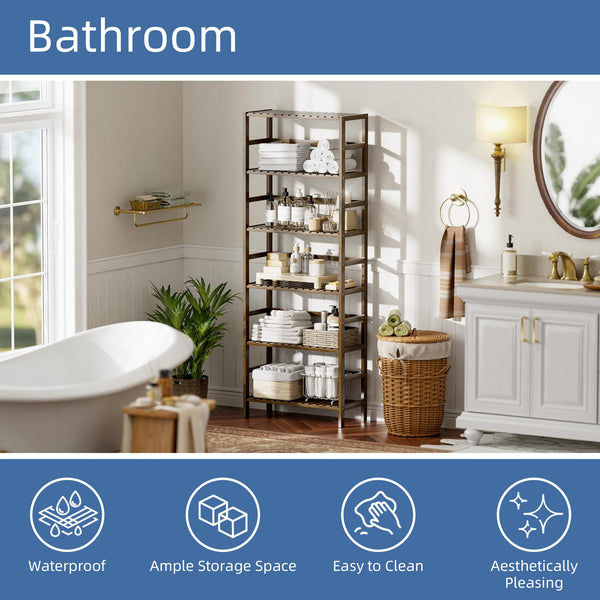 HITNET Bookcase, Bamboo Bookshelf, 6-Tier Adjustable Tall Open Book Shelf, Free Standing Storage Shelves Organizer, Flower Plant Display Stand, Walnut