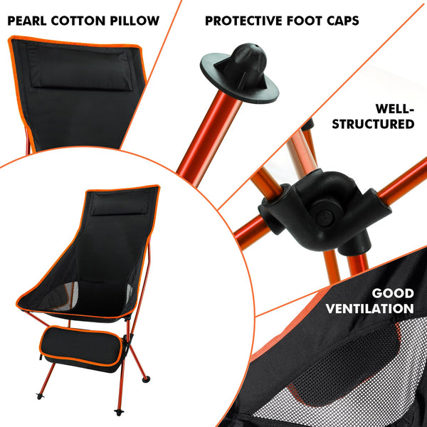 SOPPY Folding Camping Chair Ultra Lightweight, Portable Backpacking Chair, Heavy Duty 135kg Capacity, Outdoor Chairs with Carry Bag for Camping, Garden, Fishing, Beach,BBQs - Orange